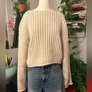 Cream Ribbed Women's Sweater